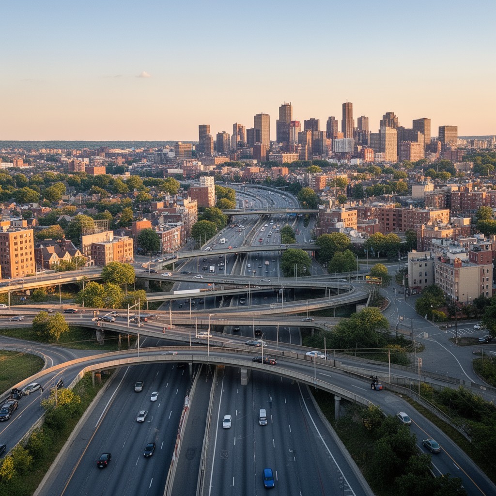 AI-generated illustration of Boston beltway system