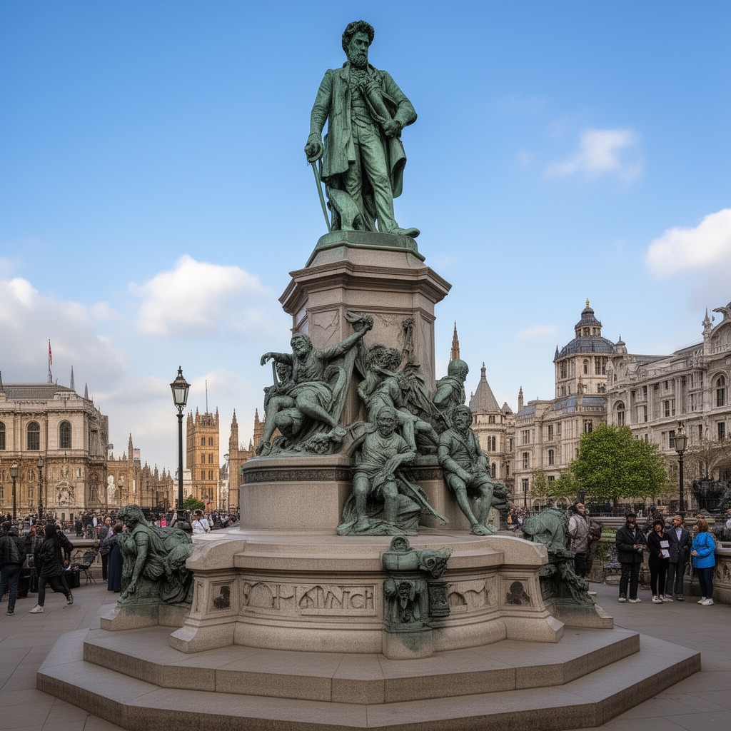 AI-generated illustration of Statue of Henry John Temple, 3rd Viscount Palmerston, Parliament Square