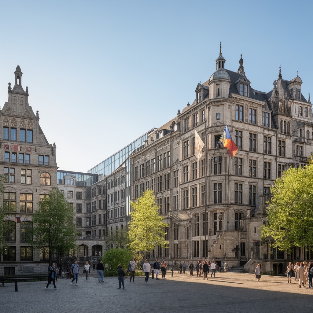 AI-generated illustration of Ghent city campus