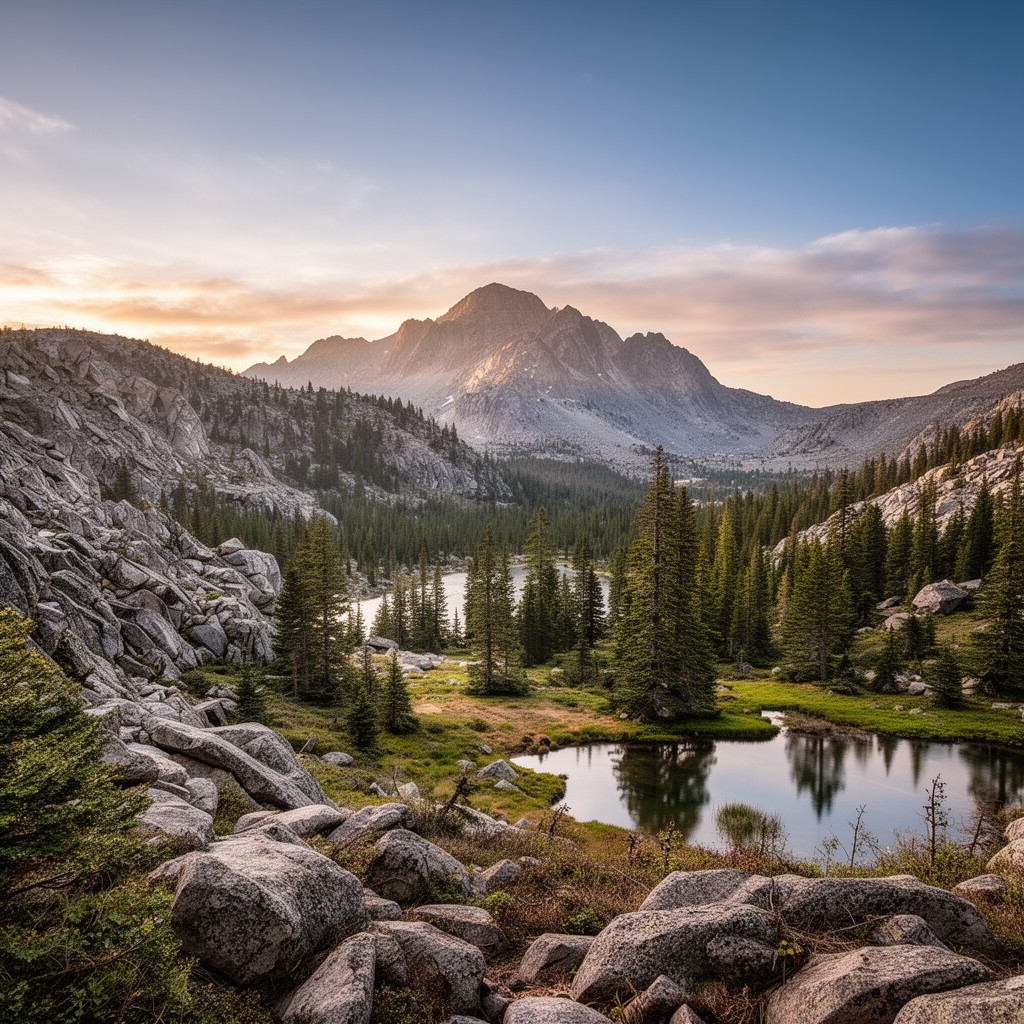 AI-generated illustration of Mokelumne Wilderness (portion)