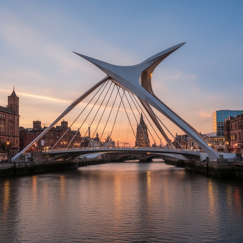 AI-generated illustration of Trinity Bridge, Manchester