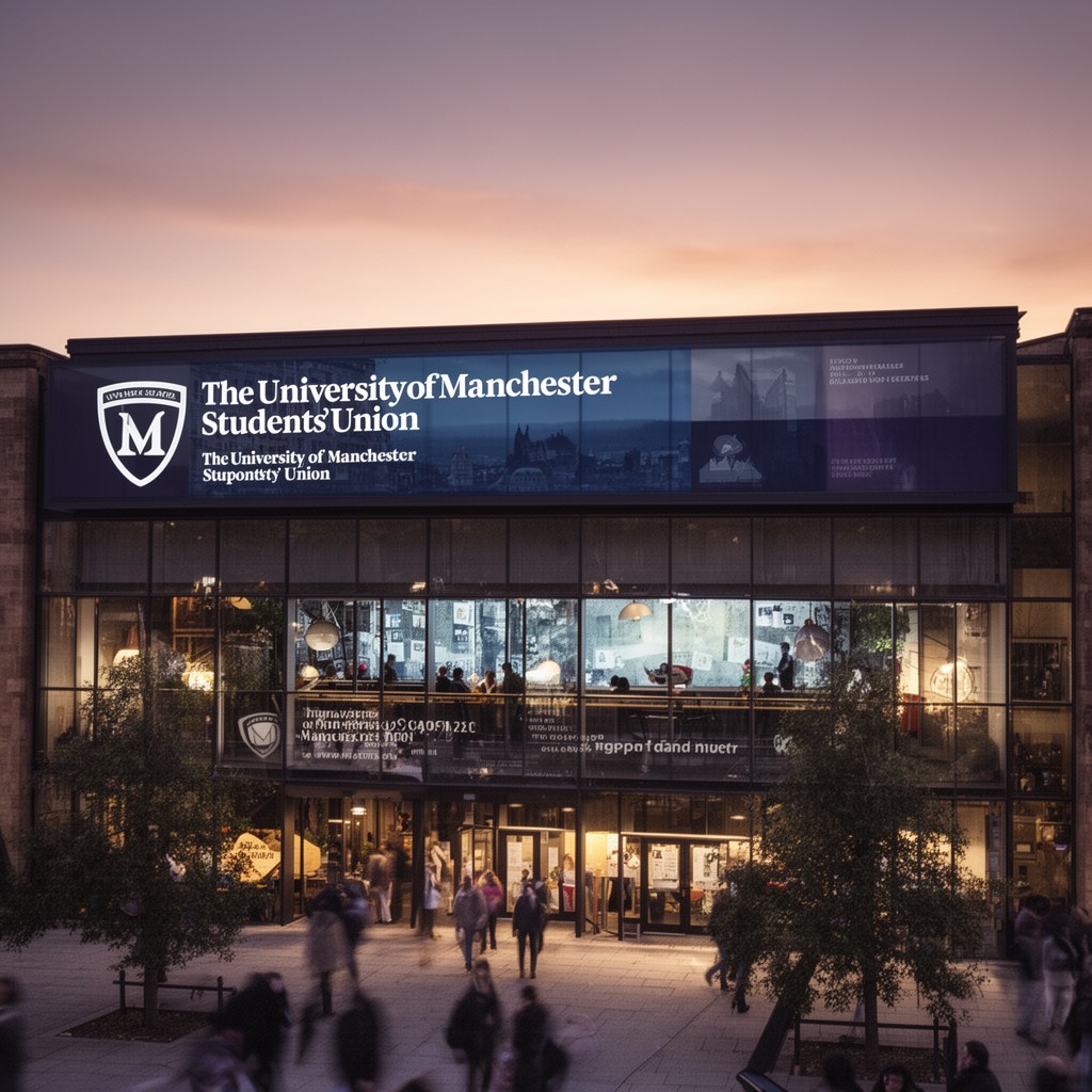 AI-generated illustration of University of Manchester Students' Union