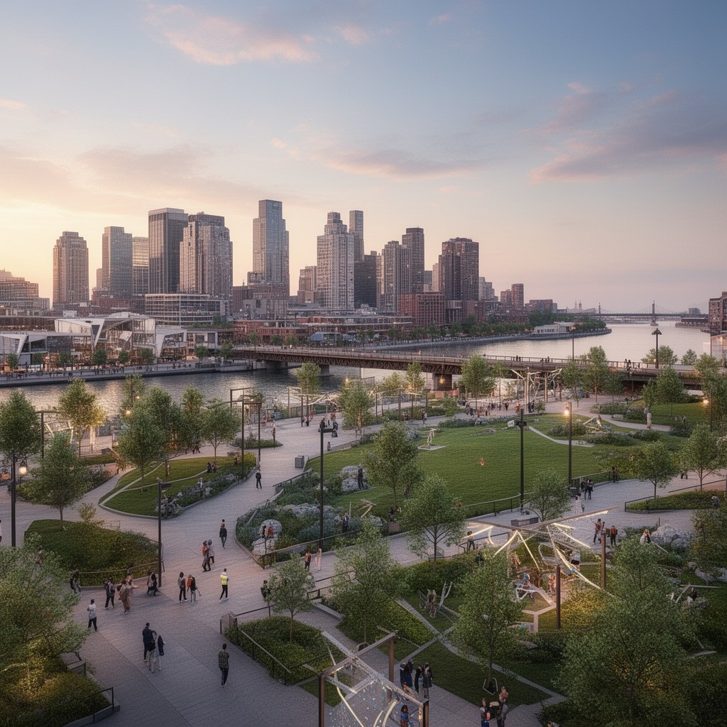 AI-generated illustration of Detroit riverfront