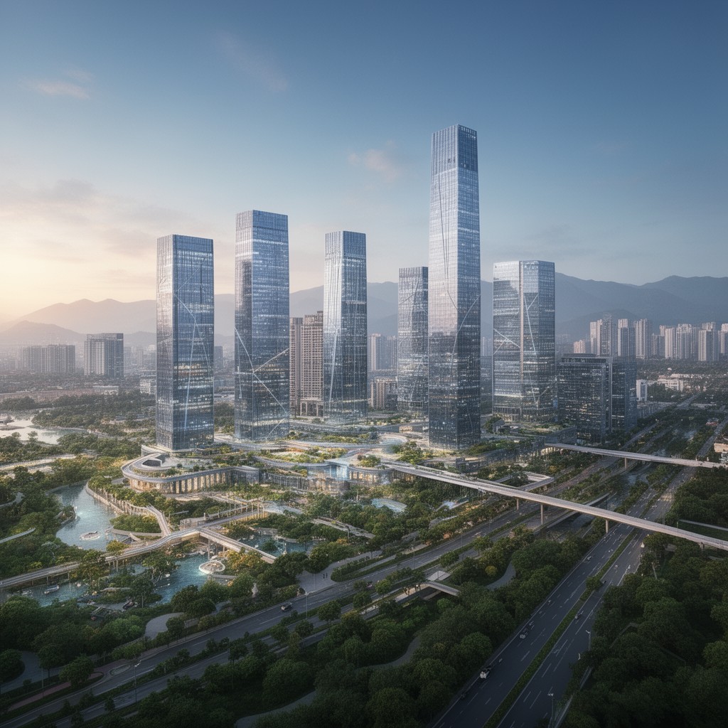 AI-generated illustration of Shenzhen Bay Super Headquarters Base (planned)