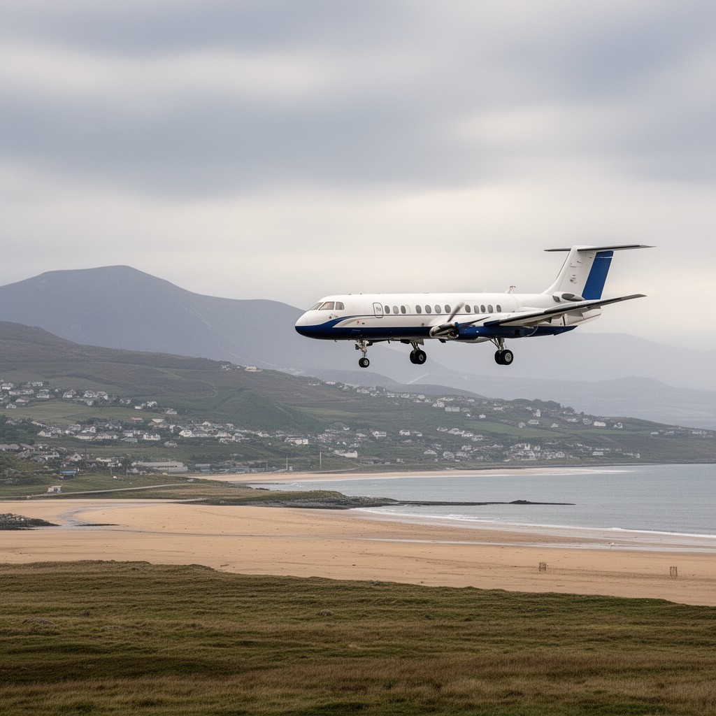 AI-generated illustration of Glasgow–Barra beach landing route
