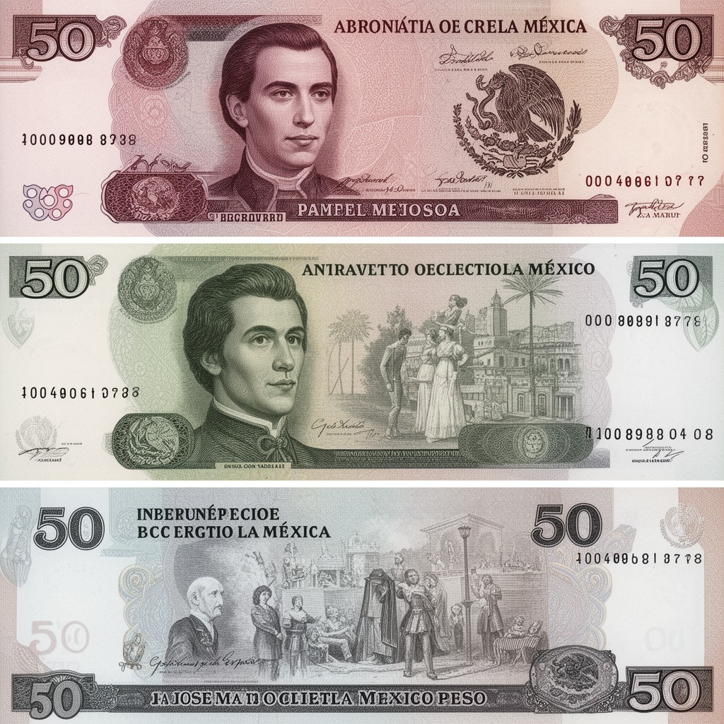 AI-generated illustration of Mexican 50-peso banknote (various issues)