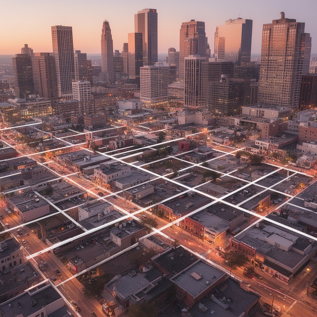 AI-generated illustration of Dallas street grid