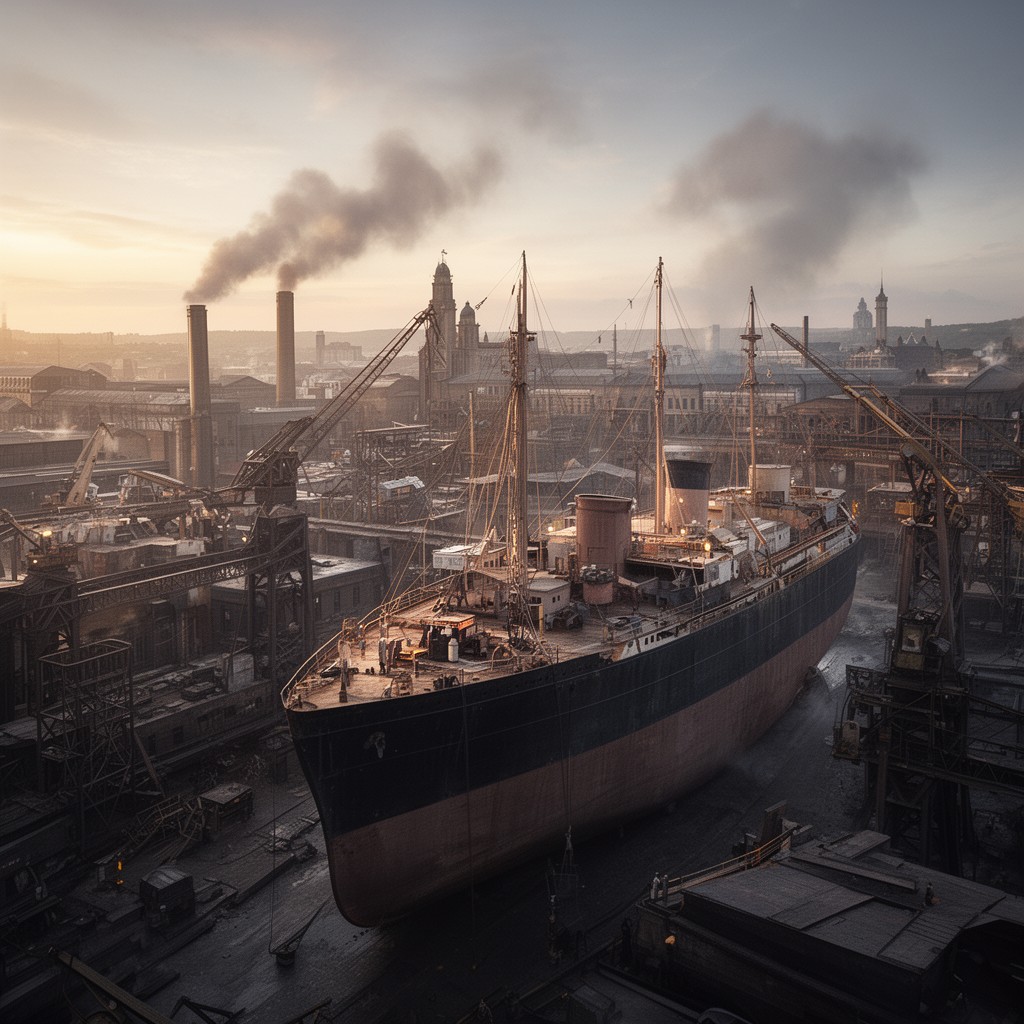 AI-generated illustration of Glasgow shipbuilding industry