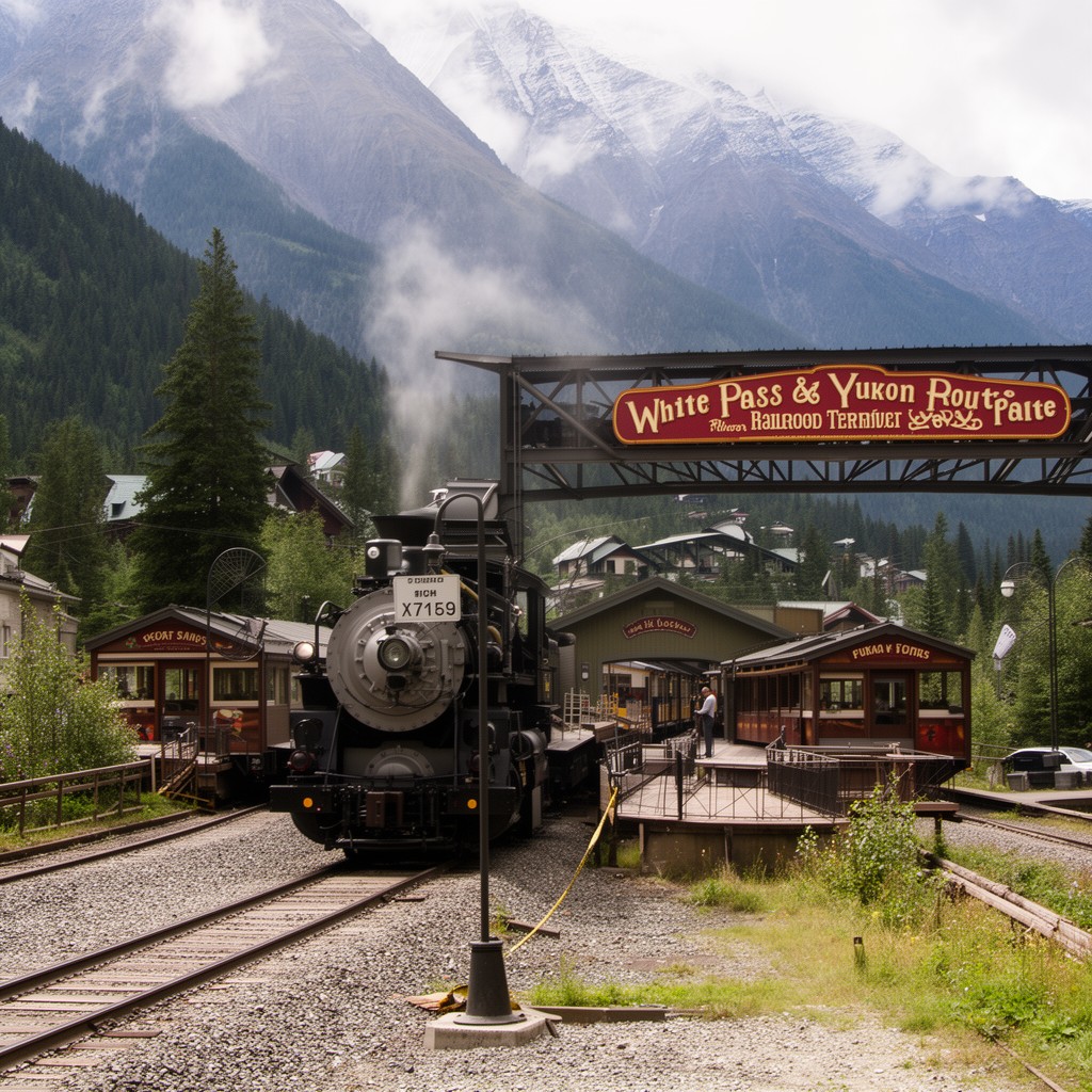 AI-generated illustration of White Pass & Yukon Route Railroad terminus
