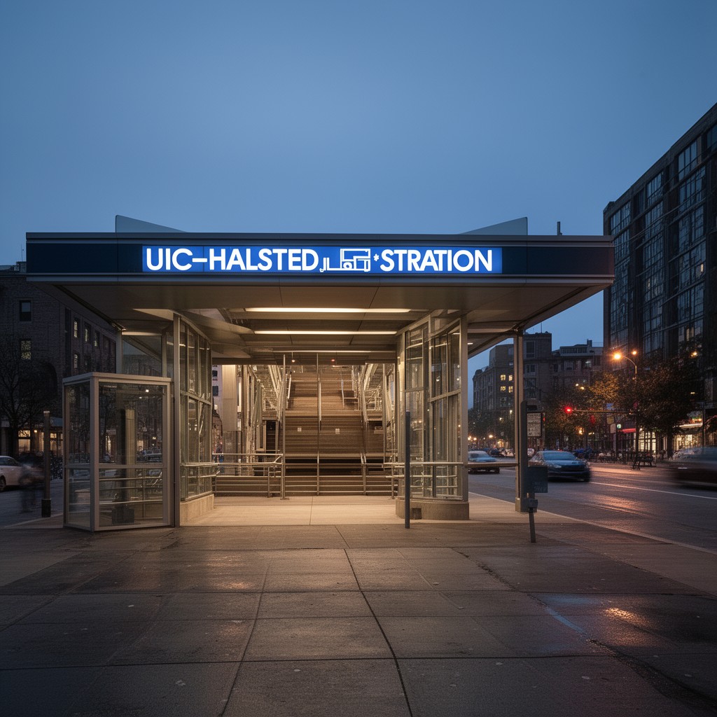 AI-generated illustration of UIC–Halsted station