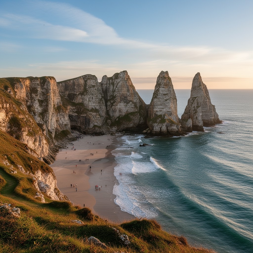 AI-generated illustration of Three Cliffs Bay
