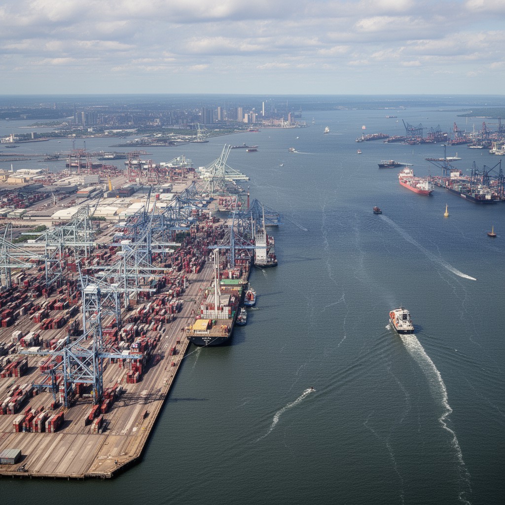 AI-generated illustration of Port Jersey Channel