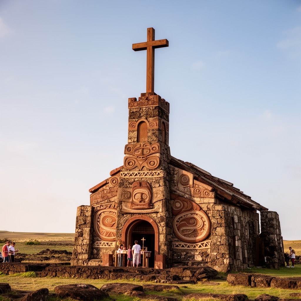 AI-generated illustration of Church of the Holy Cross of Hanga Roa