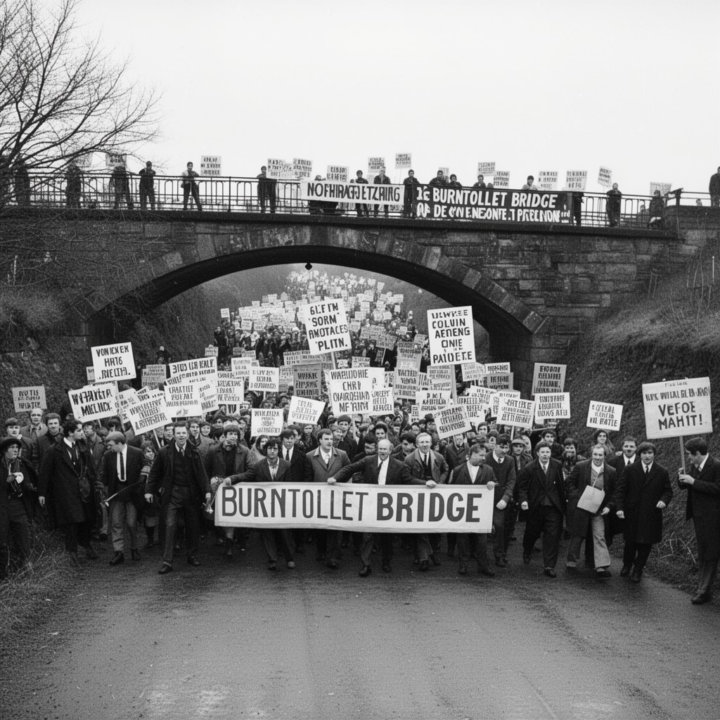 AI-generated illustration of Burntollet Bridge march January 1969