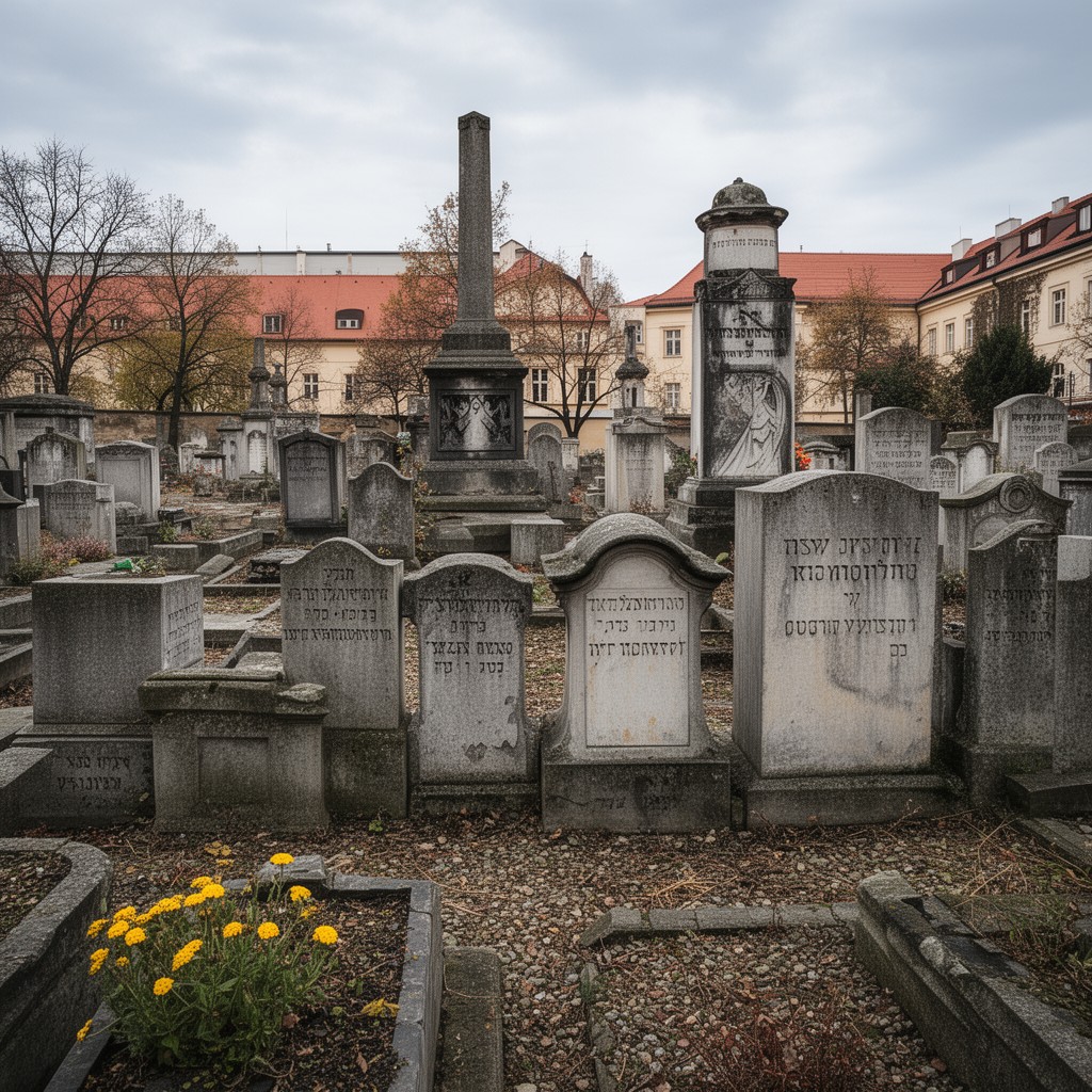 AI-generated illustration of New Jewish Cemetery in Prague