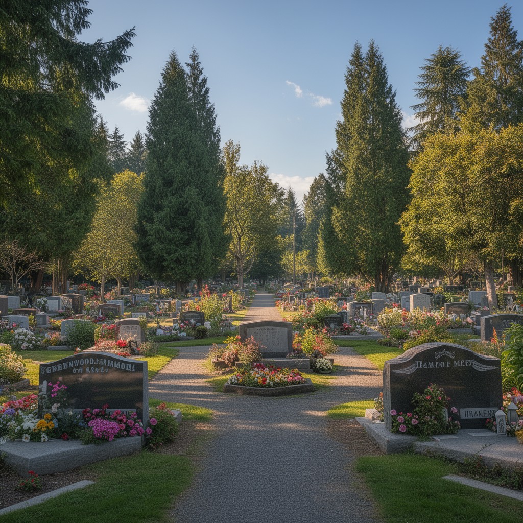 AI-generated illustration of Greenwood Memorial Park, Renton, Washington, United States