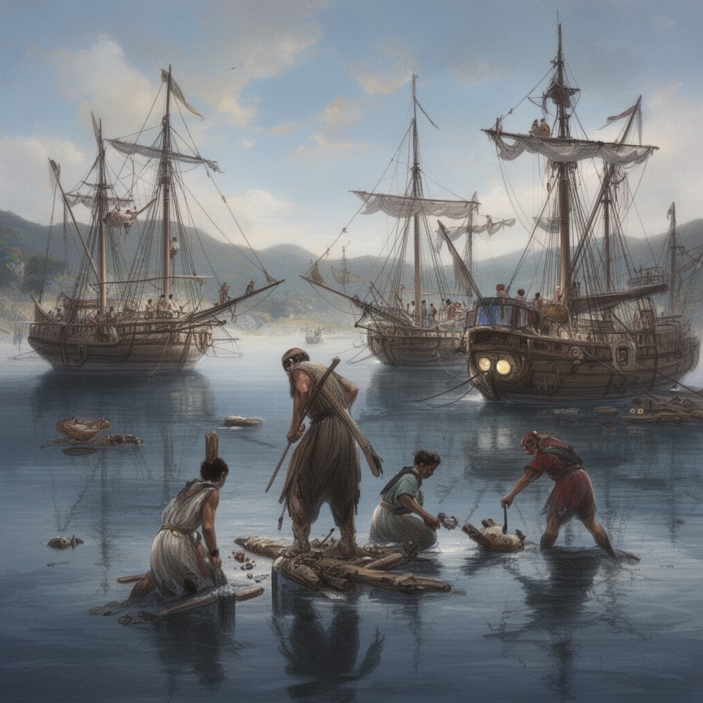 AI-generated illustration of 1567–1569 Solomon Islands expedition