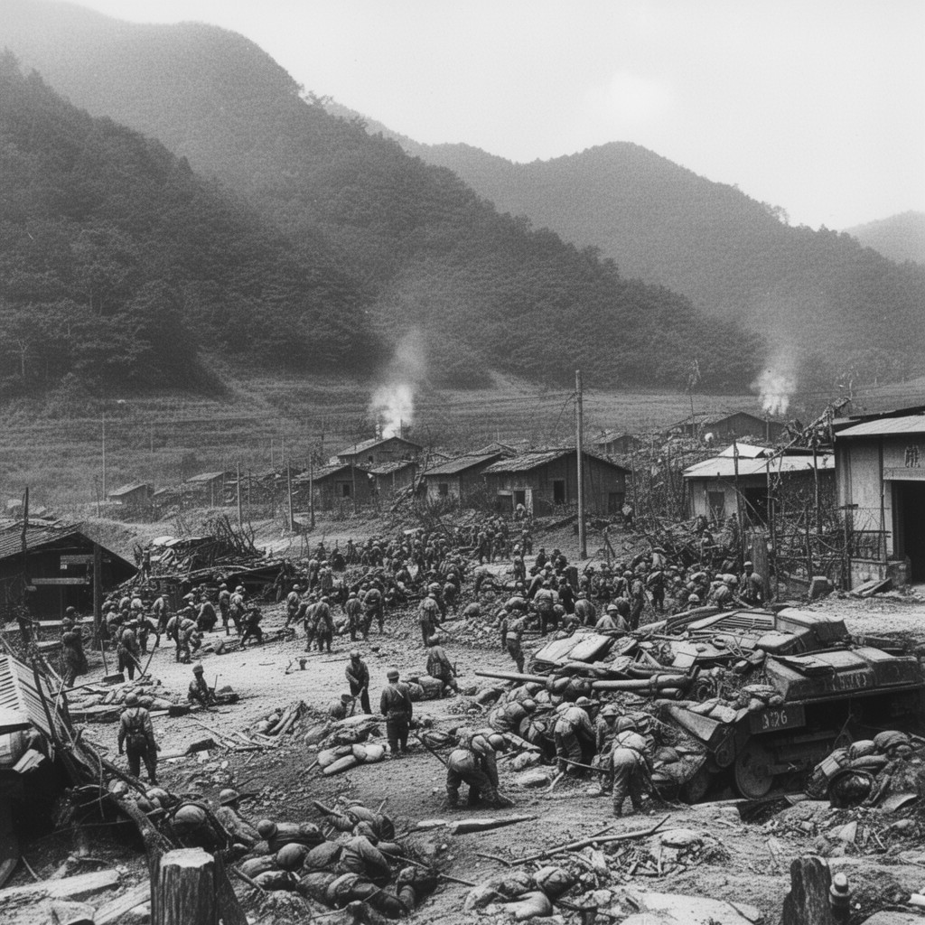 AI-generated illustration of eastern front of the Korean War