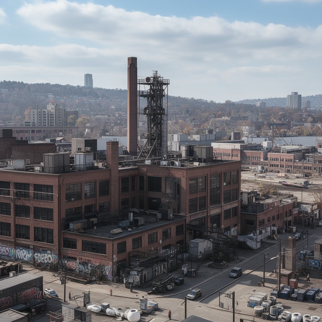 AI-generated illustration of Otis Elevator Company factory site