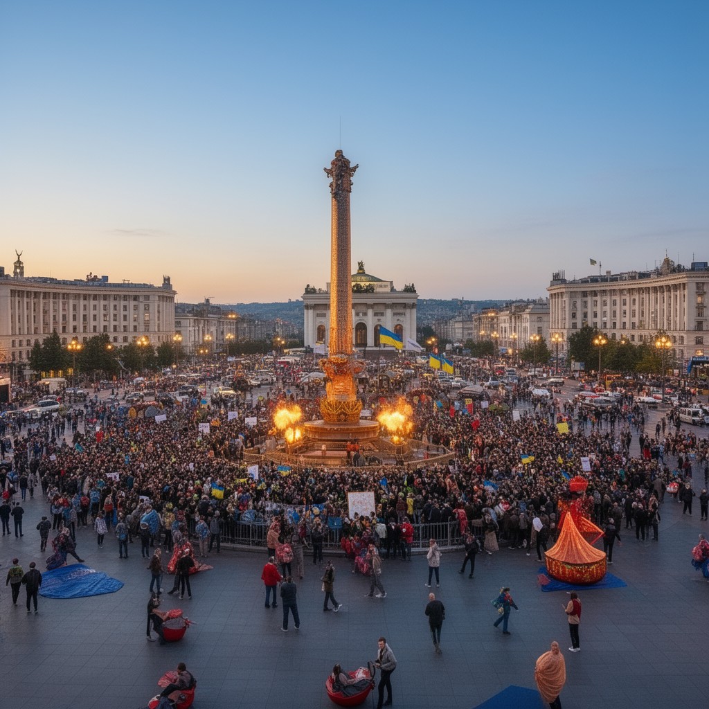 AI-generated illustration of Maidan Nezalezhnosti