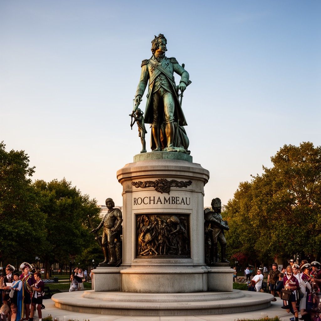 AI-generated illustration of Rochambeau statue in Washington, D.C.