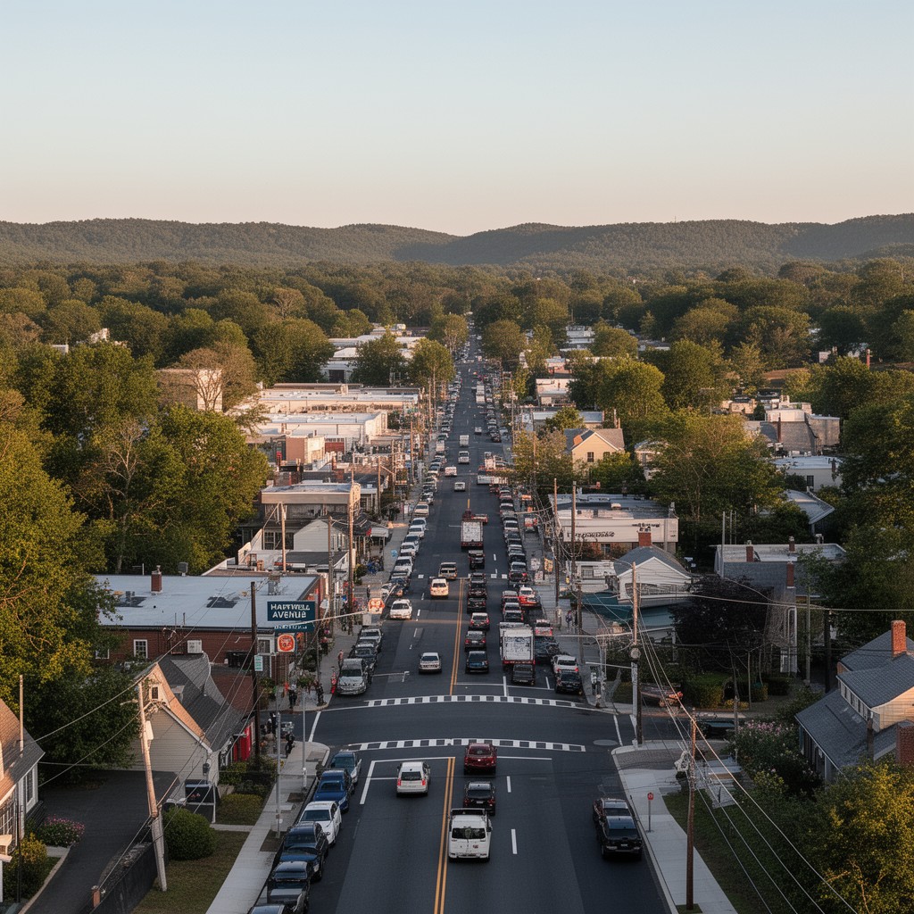 AI-generated illustration of Hartwell Avenue in Lexington, Massachusetts