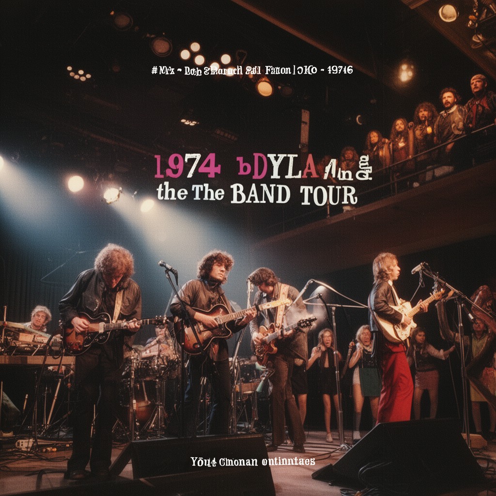 AI-generated illustration of 1974 Bob Dylan and The Band Tour