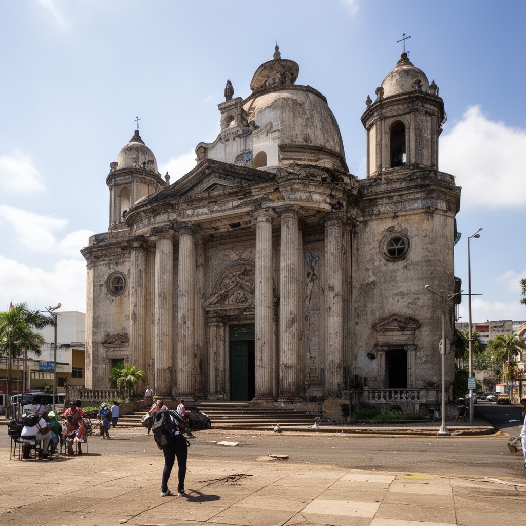 AI-generated illustration of Old Cathedral of Managua