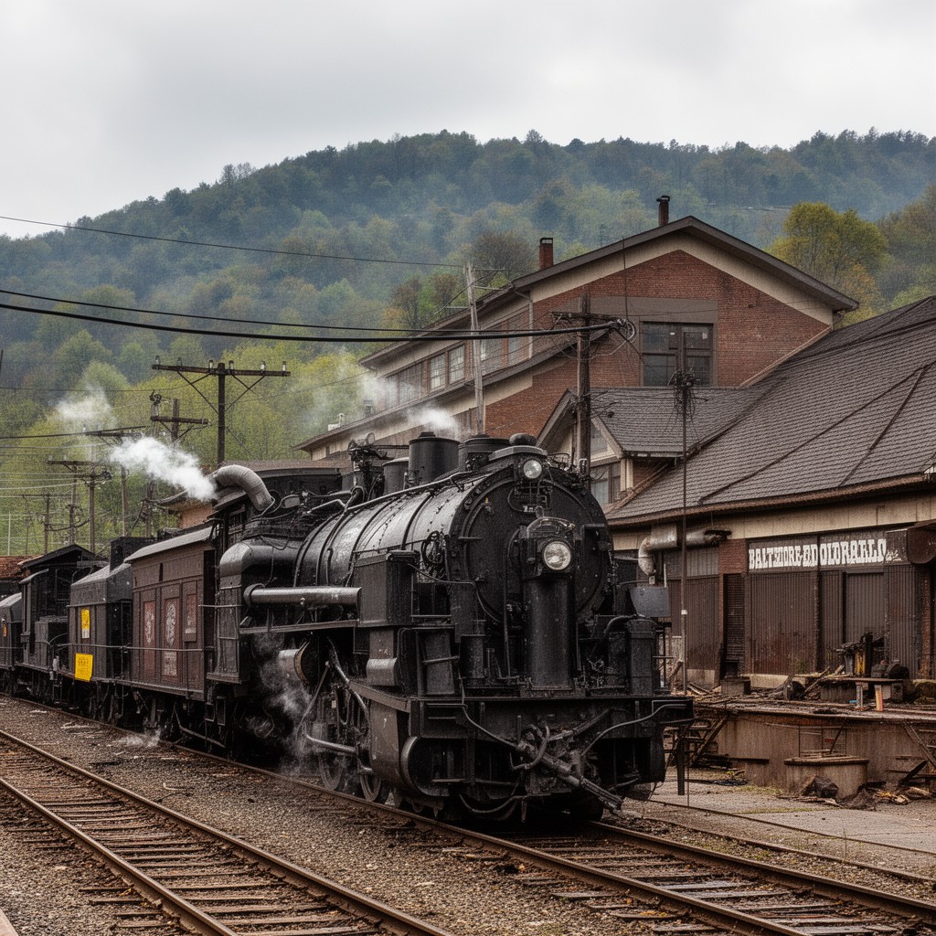 AI-generated illustration of Baltimore and Ohio Railroad Martinsburg Shops