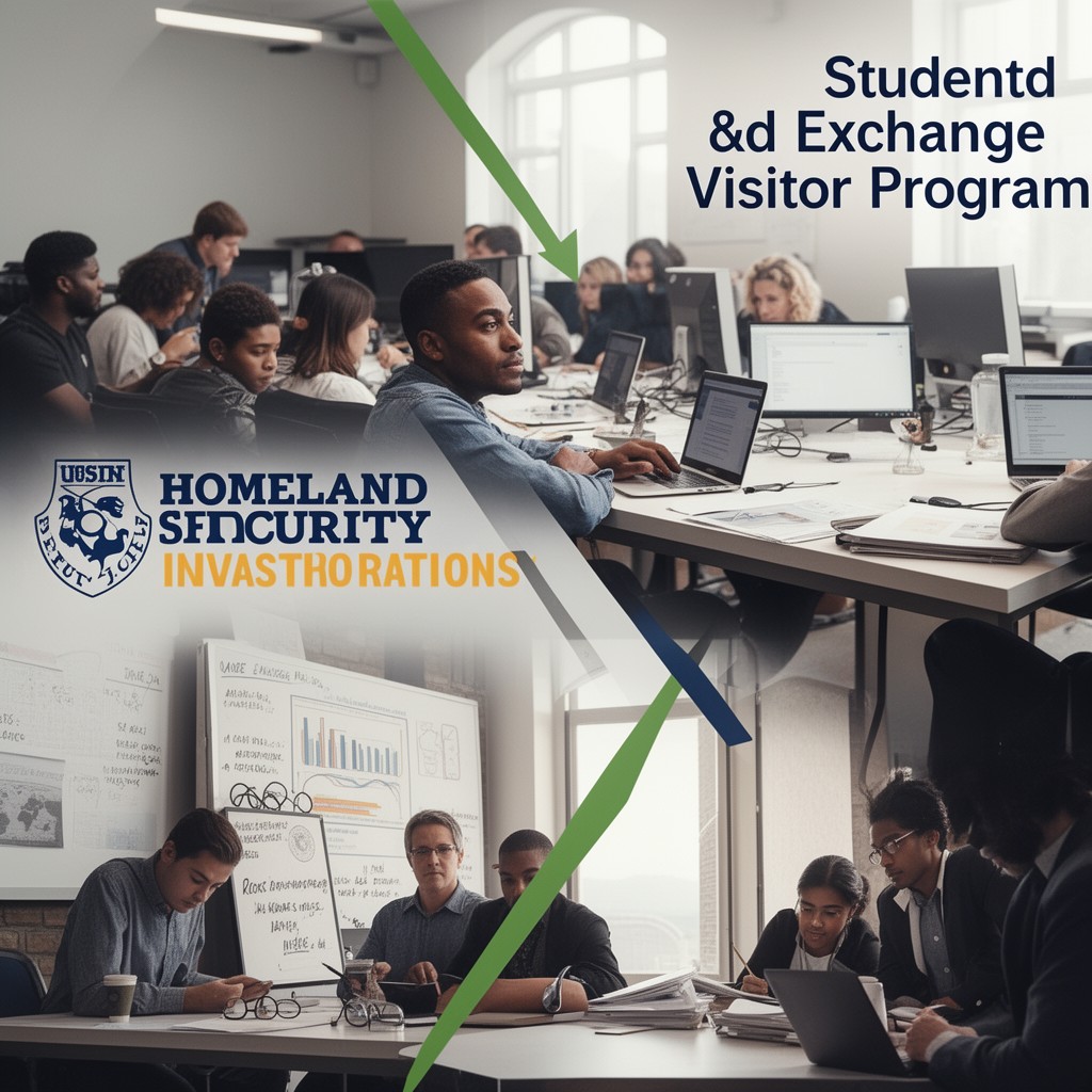 AI-generated illustration of Student and Exchange Visitor Program oversight through HSI