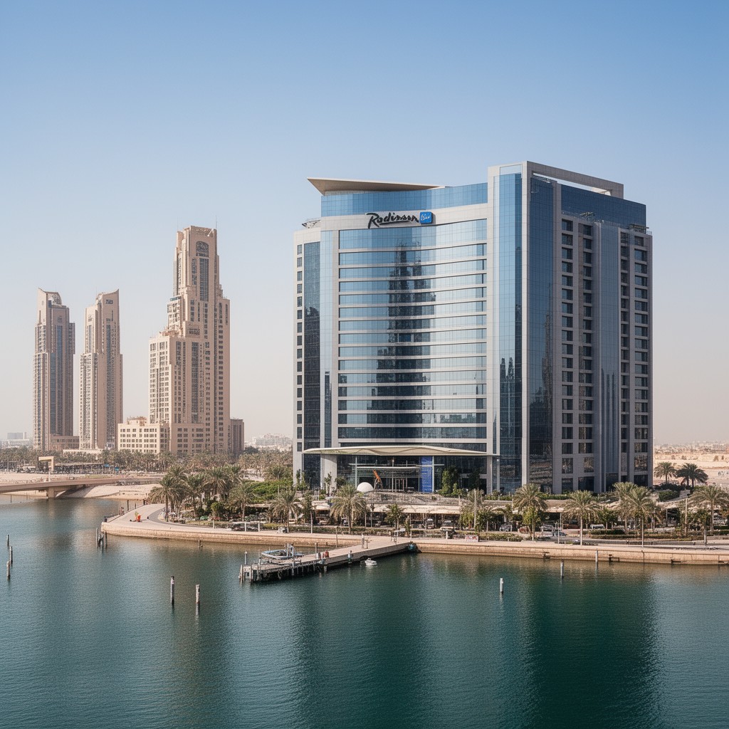 AI-generated illustration of Radisson Blu Hotel Dubai Waterfront