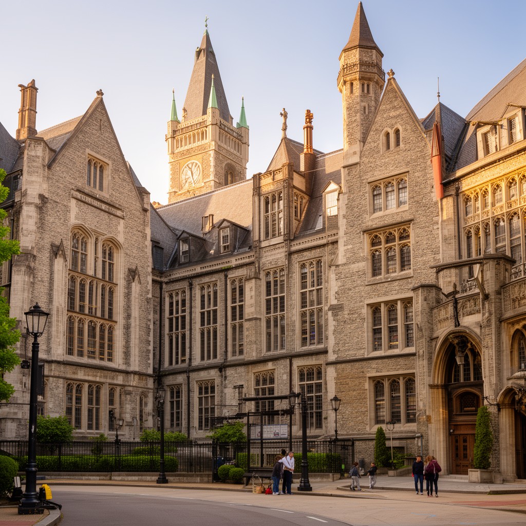 AI-generated illustration of Yale Law School building