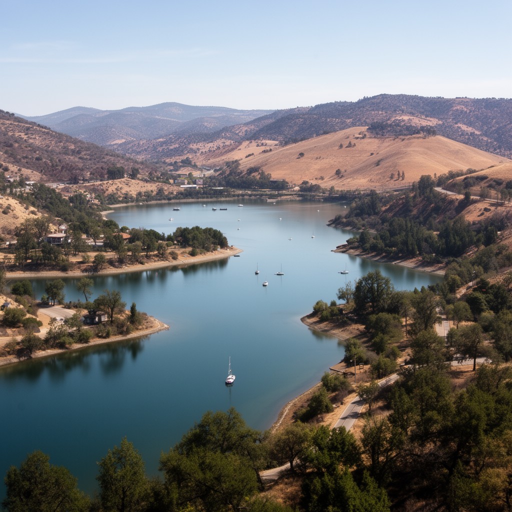 AI-generated illustration of Folsom Lake (northern and eastern shores)
