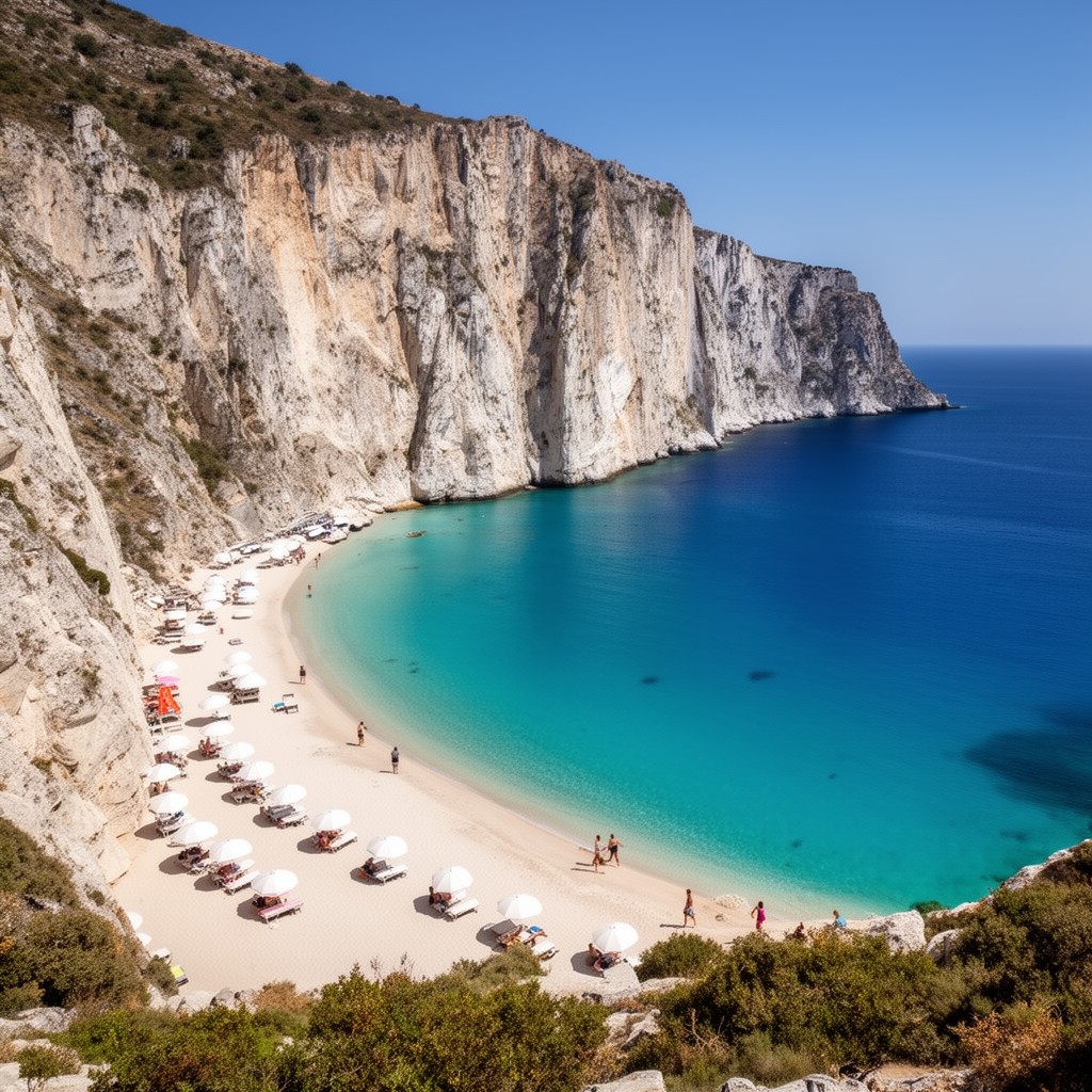 AI-generated illustration of Myrtos Beach