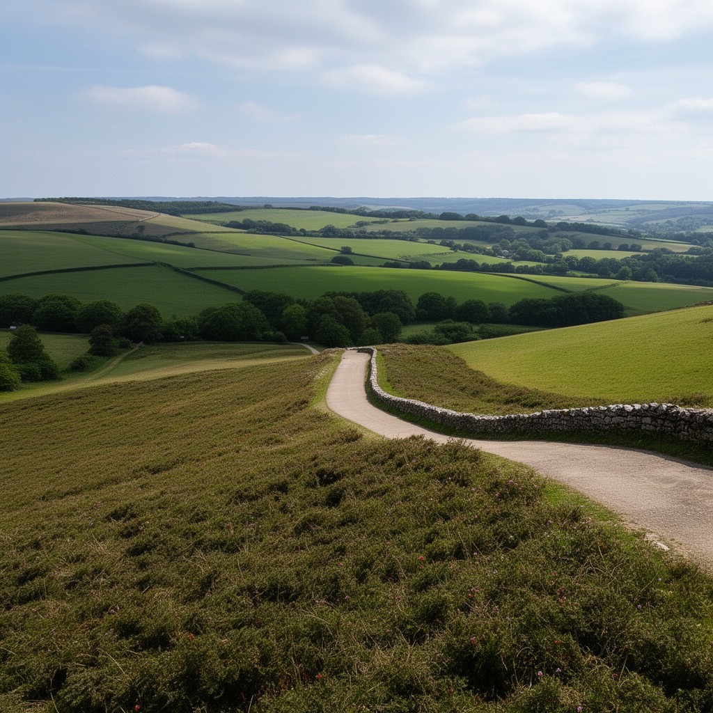 AI-generated illustration of North Downs–Greensand link paths