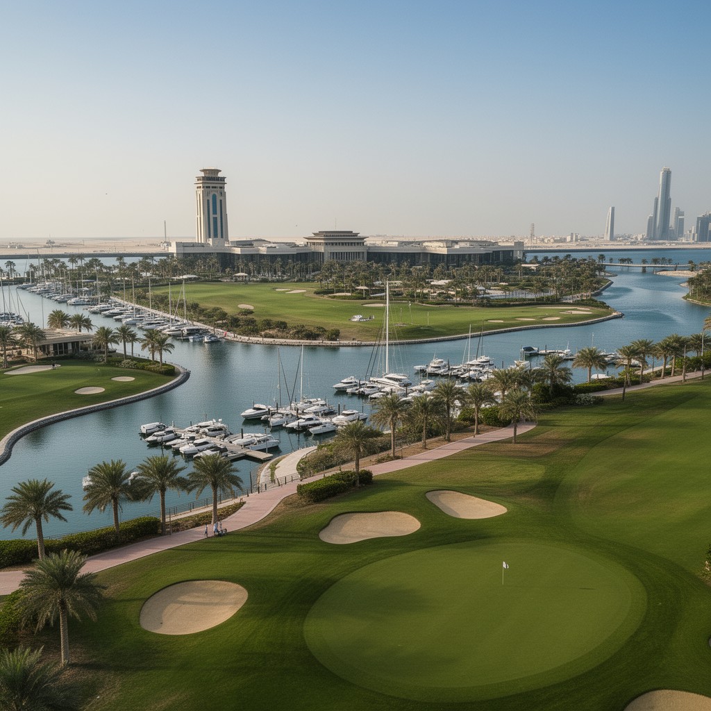 AI-generated illustration of Dubai Creek Golf & Yacht Club