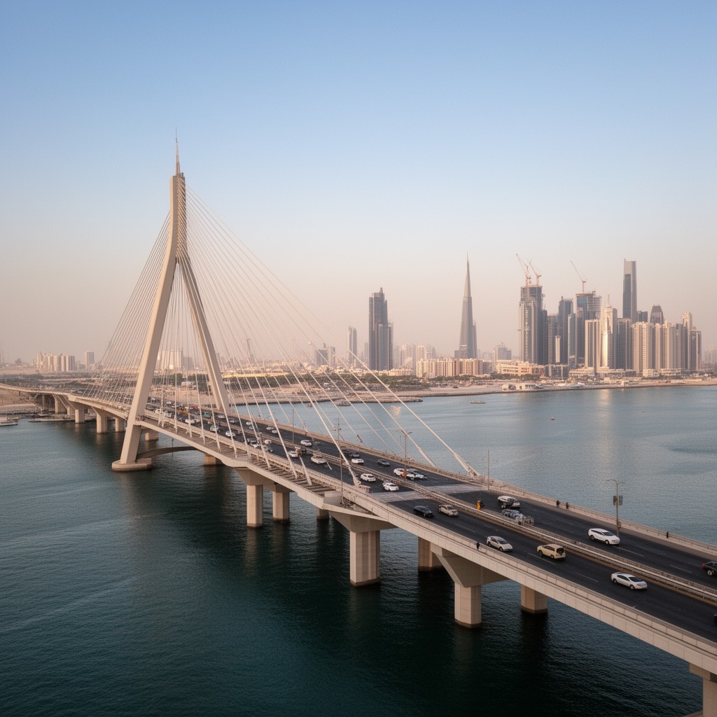 AI-generated illustration of Al Maktoum Bridge
