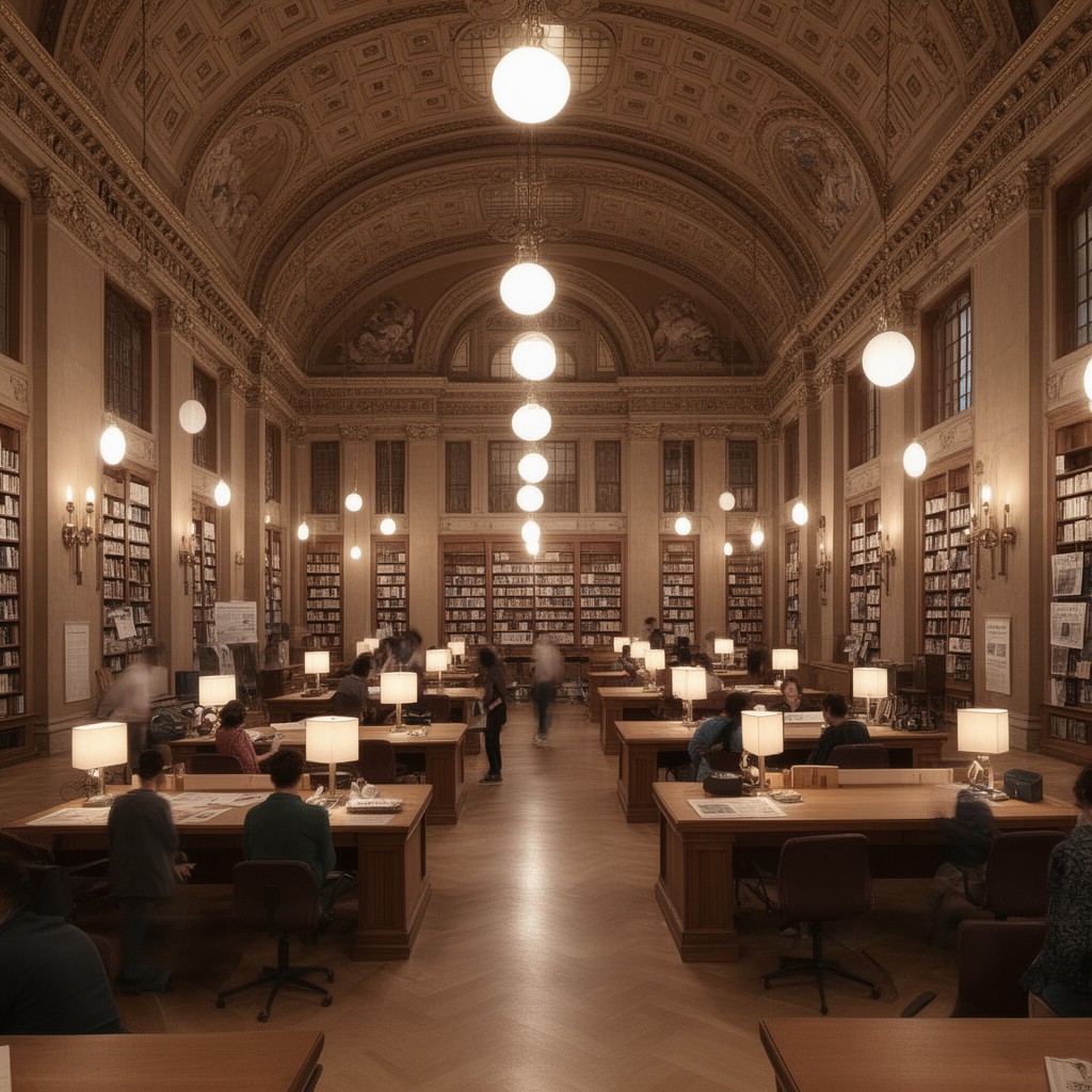 AI-generated illustration of Newspaper and Current Periodical Reading Room