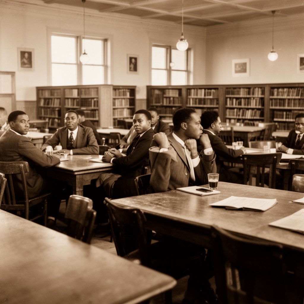 AI-generated illustration of McLaurin was required to sit in designated segregated areas in classrooms, the library, and the cafeteria.