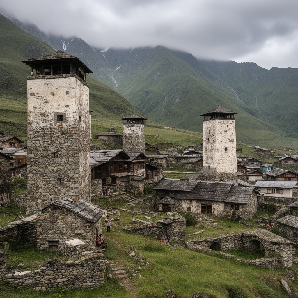 AI-generated illustration of UNESCO World Heritage site of Upper Svaneti