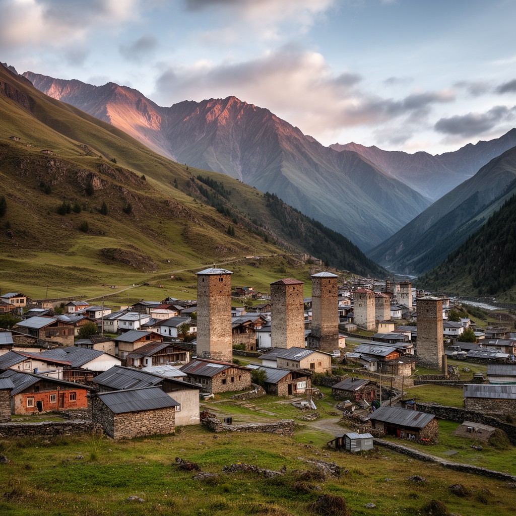 AI-generated illustration of village of Ushguli