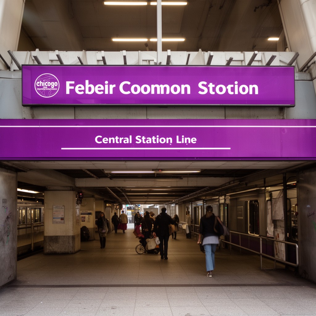 AI-generated illustration of Central station (Purple Line)