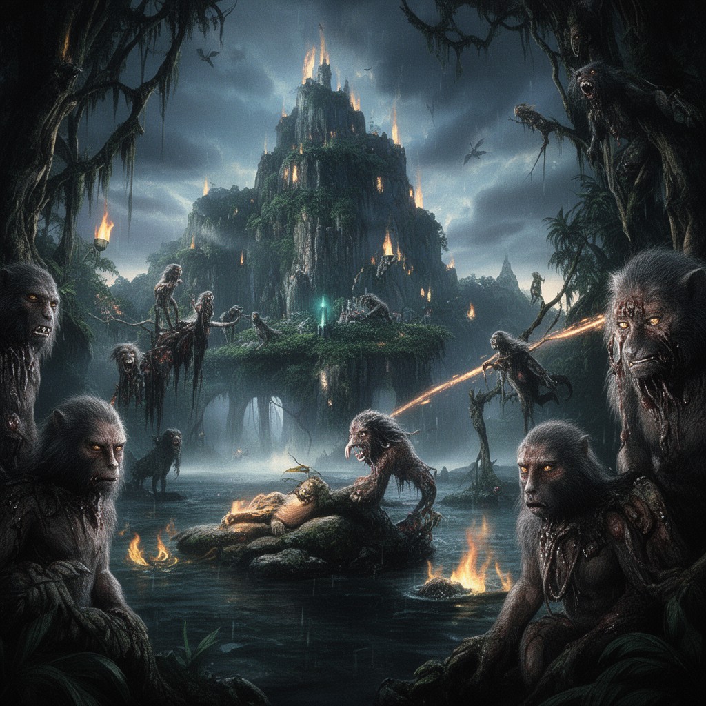 AI-generated illustration of The Island of Dr. Moreau (1996 film)