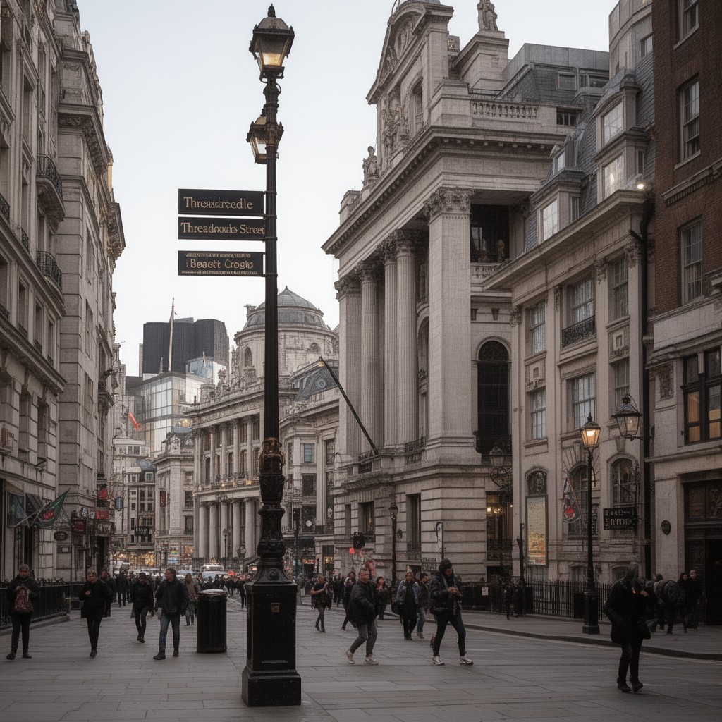 AI-generated illustration of "Threadneedle Street"