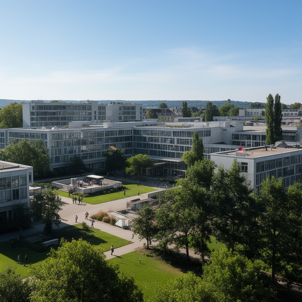 AI-generated illustration of Irchel campus, University of Zurich