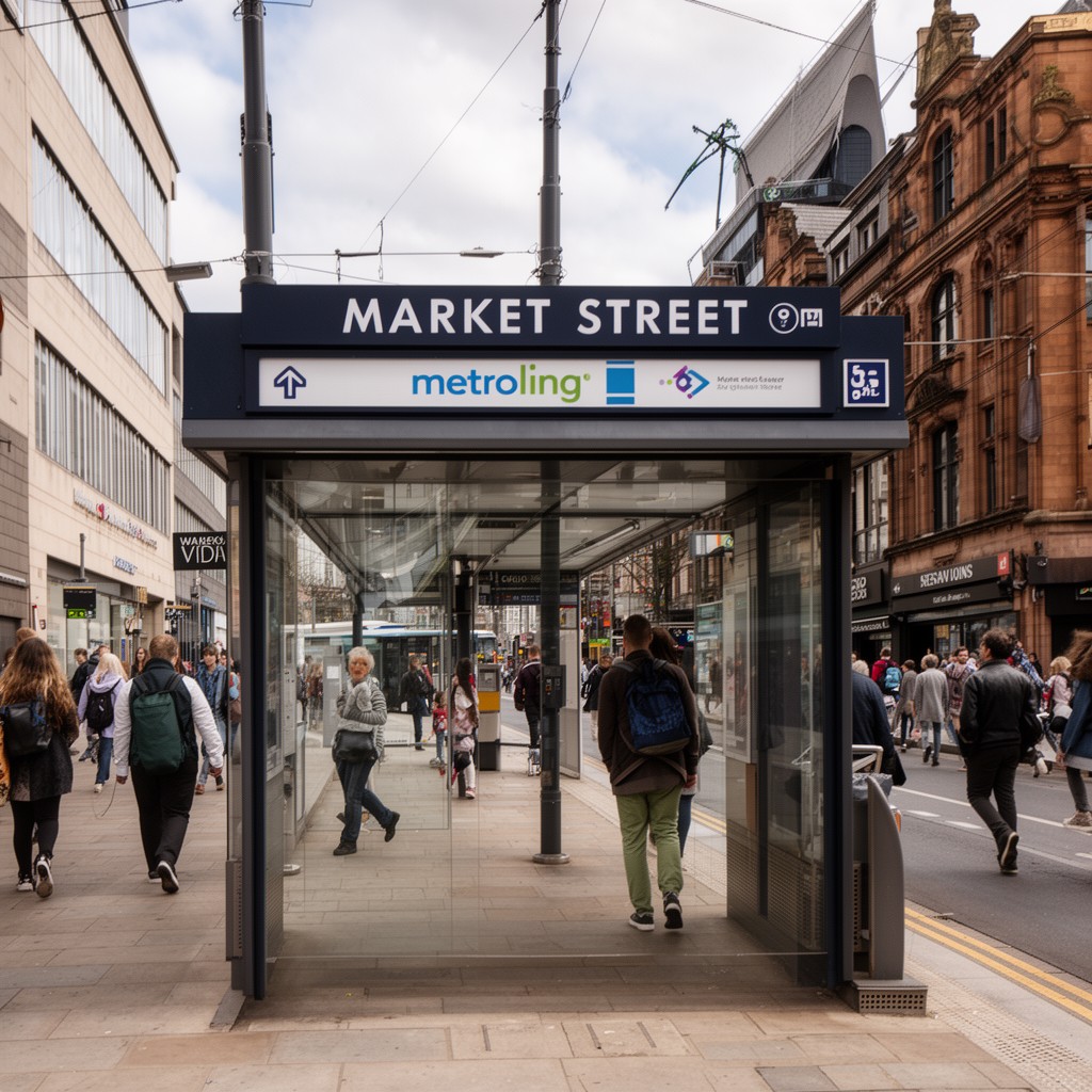 AI-generated illustration of Market Street tram stop